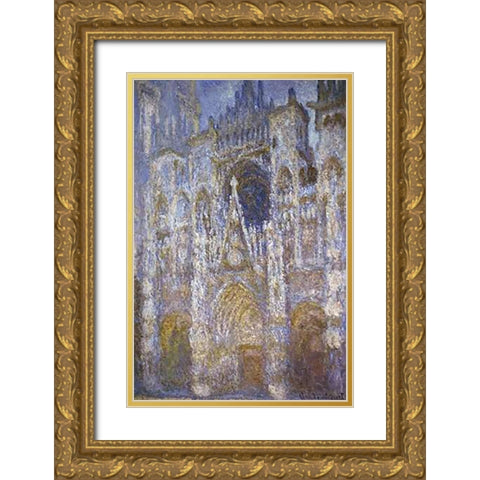 Rouen Cathedral: The Portal, Morning Sun Gold Ornate Wood Framed Art Print with Double Matting by Monet, Claude