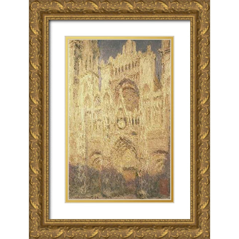 Rouen Cathedral in the Evening Gold Ornate Wood Framed Art Print with Double Matting by Monet, Claude
