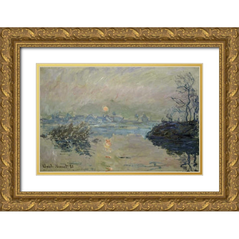 Setting Sun - Soleil couchant Gold Ornate Wood Framed Art Print with Double Matting by Monet, Claude