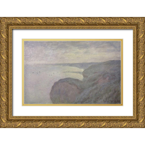 Shores Gold Ornate Wood Framed Art Print with Double Matting by Monet, Claude
