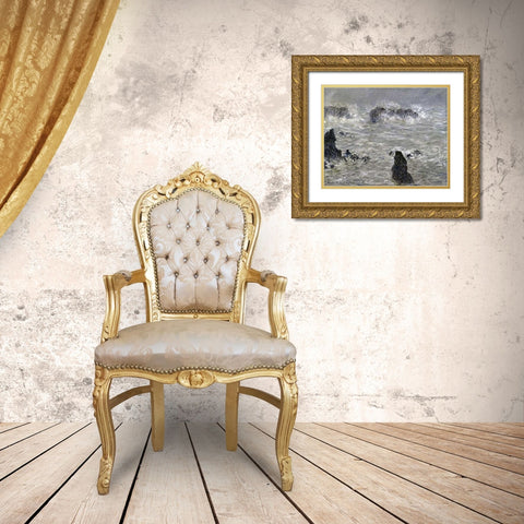 Storm Off the Coast of Belle Isle Gold Ornate Wood Framed Art Print with Double Matting by Monet, Claude