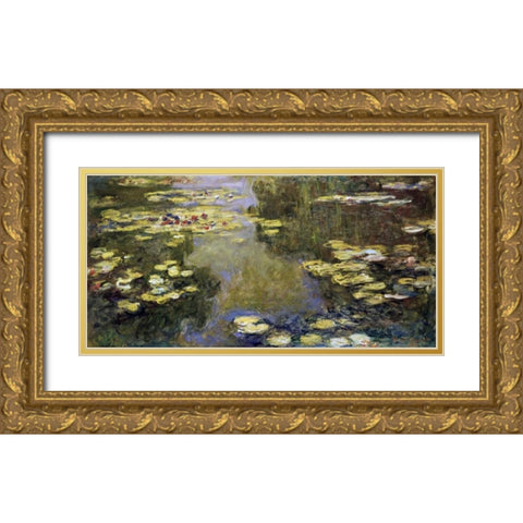 Water Lily Pond - Le Bassin aux nympheas Gold Ornate Wood Framed Art Print with Double Matting by Monet, Claude
