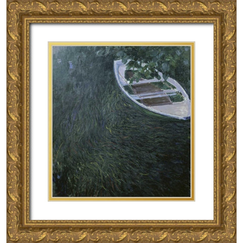 La Barque - The Row Boat, 1887 Gold Ornate Wood Framed Art Print with Double Matting by Monet, Claude