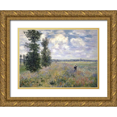 The Poppy Field, Argenteuil Gold Ornate Wood Framed Art Print with Double Matting by Monet, Claude
