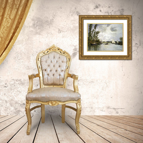 The Small Branch of the Seine at Argenteuil Gold Ornate Wood Framed Art Print with Double Matting by Monet, Claude