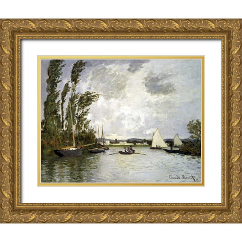 The Small Branch of the Seine at Argenteuil Gold Ornate Wood Framed Art Print with Double Matting by Monet, Claude