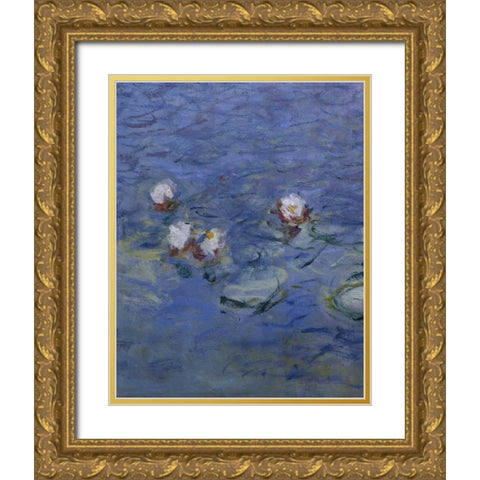 Water Lilies - Detail Gold Ornate Wood Framed Art Print with Double Matting by Monet, Claude