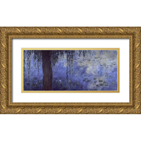 Water Lilies: Morning with Willows, c. 1918-26 - right panel Gold Ornate Wood Framed Art Print with Double Matting by Monet, Claude