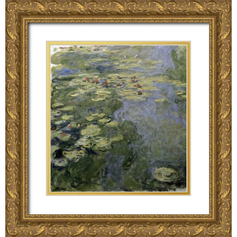 Water Lilies - Nympheas II Gold Ornate Wood Framed Art Print with Double Matting by Monet, Claude