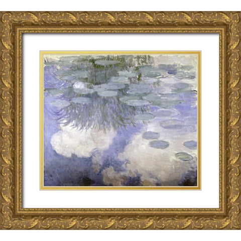Water Lilies - Nymphaeas III Gold Ornate Wood Framed Art Print with Double Matting by Monet, Claude