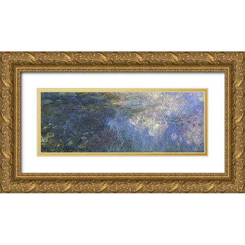 Water Lilies: The Clouds, c. 1914-26 (left panel) Gold Ornate Wood Framed Art Print with Double Matting by Monet, Claude