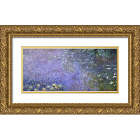 Water Lilies: Morning, c. 1914-26 - center-right panel Gold Ornate Wood Framed Art Print with Double Matting by Monet, Claude