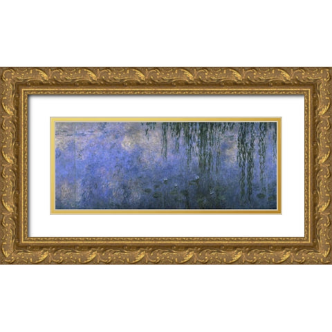 Water Lilies: Morning with Willows, c. 1918-26 - center panel Gold Ornate Wood Framed Art Print with Double Matting by Monet, Claude