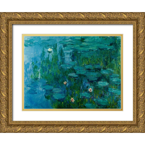 Water Lilies, c.1918-21 Gold Ornate Wood Framed Art Print with Double Matting by Monet, Claude
