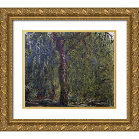 Weeping Willow - Saule pleureur Gold Ornate Wood Framed Art Print with Double Matting by Monet, Claude
