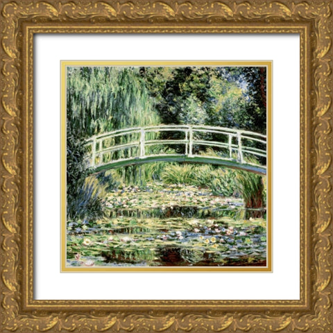Les nympheas blancs - The White Waterlilies Gold Ornate Wood Framed Art Print with Double Matting by Monet, Claude