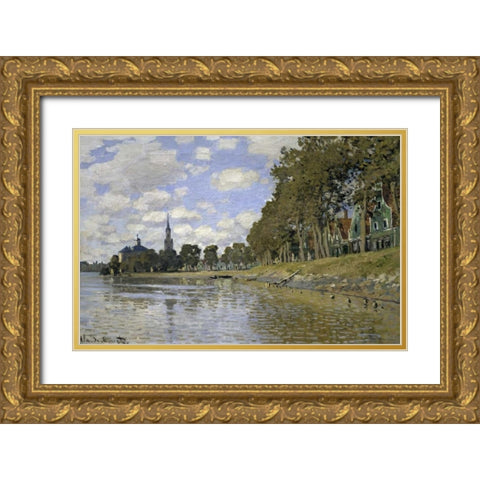 Zaandam - Holland Gold Ornate Wood Framed Art Print with Double Matting by Monet, Claude