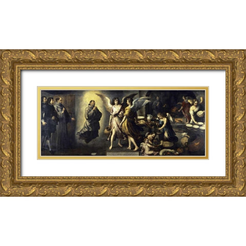 La Cuisine Des Anges Gold Ornate Wood Framed Art Print with Double Matting by Murillo, Bartolome Esteban