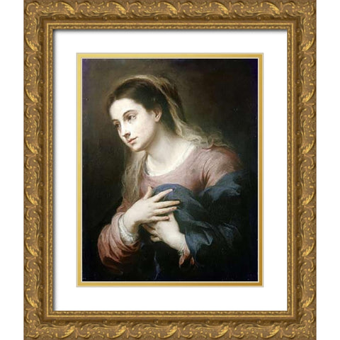 Virgin of The Annunciation Gold Ornate Wood Framed Art Print with Double Matting by Murillo, Bartolome Esteban