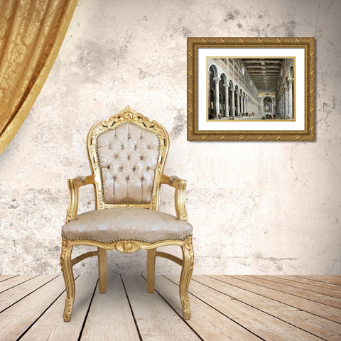 Interior of San Paolo Fuore Le Mure, Rome Gold Ornate Wood Framed Art Print with Double Matting by Panini, Giovanni Paolo