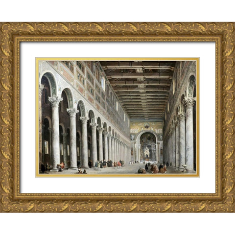 Interior of San Paolo Fuore Le Mure, Rome Gold Ornate Wood Framed Art Print with Double Matting by Panini, Giovanni Paolo
