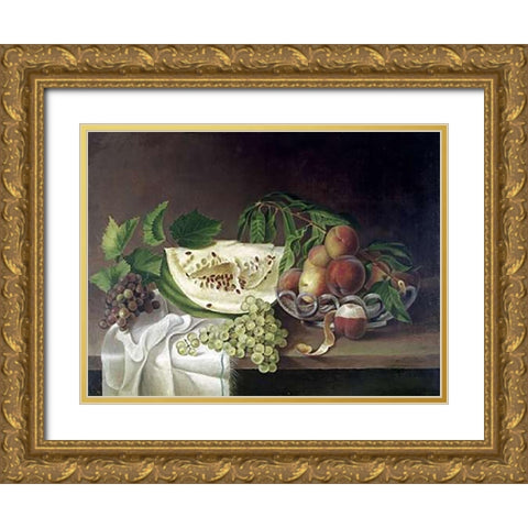 Still Life With Fruit Gold Ornate Wood Framed Art Print with Double Matting by Peale, Charles Willson
