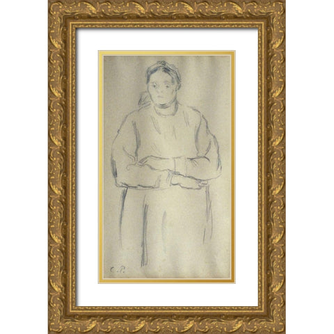 Peasant Gold Ornate Wood Framed Art Print with Double Matting by Pissarro, Camille
