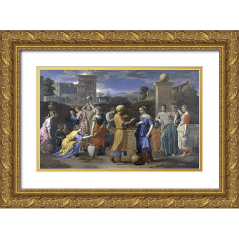Eliezer and Rebecca Gold Ornate Wood Framed Art Print with Double Matting by Poussin, Nicolas