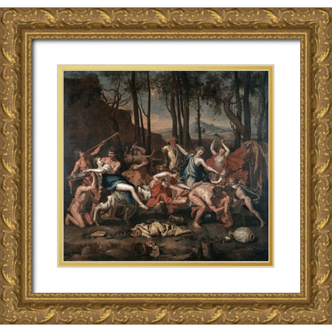 Triumph of Pan Gold Ornate Wood Framed Art Print with Double Matting by Poussin, Nicolas