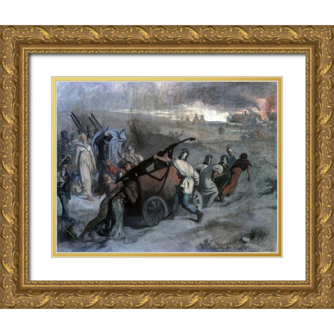 Village Firemen Gold Ornate Wood Framed Art Print with Double Matting by Puvis de Chavannes, Pierre