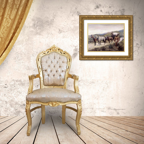 Halted Stagecoach Gold Ornate Wood Framed Art Print with Double Matting by Remington, Frederic