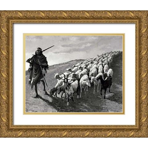 Navajo Sheepherder Gold Ornate Wood Framed Art Print with Double Matting by Remington, Frederic