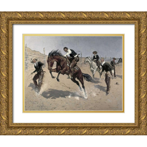 Turn Him Loose, Bill Gold Ornate Wood Framed Art Print with Double Matting by Remington, Frederic