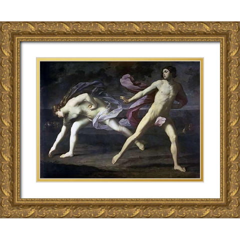 Atalanta and Hippomenes Gold Ornate Wood Framed Art Print with Double Matting by Reni, Guido