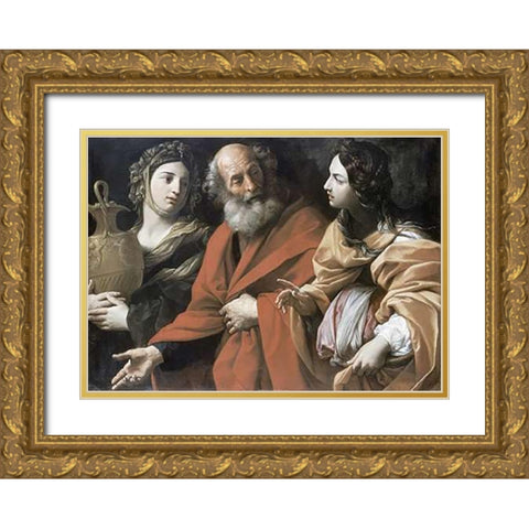 Lot and His Daughters Gold Ornate Wood Framed Art Print with Double Matting by Reni, Guido