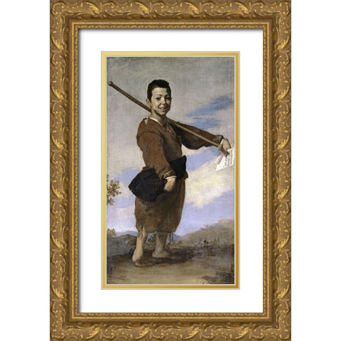 Club-Footed Boy Gold Ornate Wood Framed Art Print with Double Matting by Ribera, Jusepe de