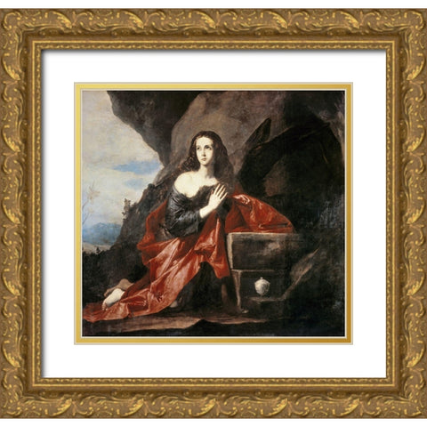 Mary Magdalene Gold Ornate Wood Framed Art Print with Double Matting by Ribera, Jusepe de