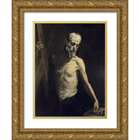 Saint Andrew The Apostle Gold Ornate Wood Framed Art Print with Double Matting by Ribera, Jusepe de