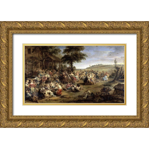 A Village Wedding Gold Ornate Wood Framed Art Print with Double Matting by Rubens, Peter Paul