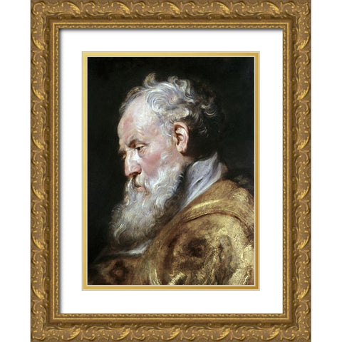 Saint Ambrose Gold Ornate Wood Framed Art Print with Double Matting by Rubens, Peter Paul