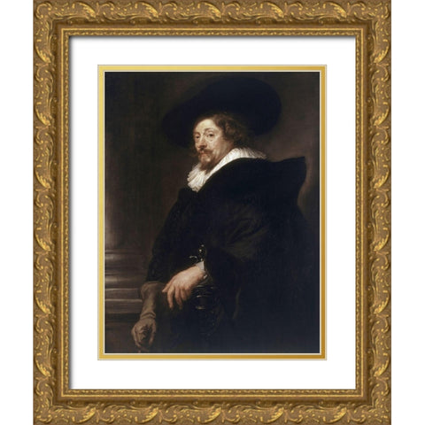 Self-Portrait Gold Ornate Wood Framed Art Print with Double Matting by Rubens, Peter Paul