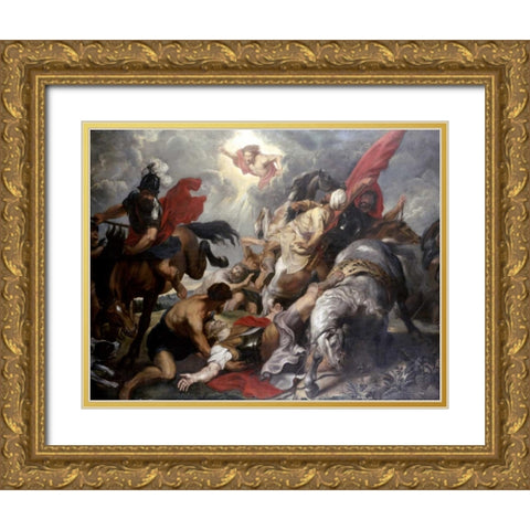 The Conversion of St. Paul Gold Ornate Wood Framed Art Print with Double Matting by Rubens, Peter Paul