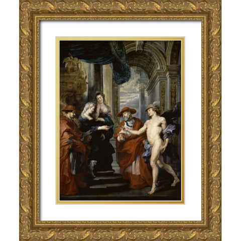 The Treaty of Angouleme (Life of Marie de Medici, Queen of France) Gold Ornate Wood Framed Art Print with Double Matting by Rubens, Peter Paul