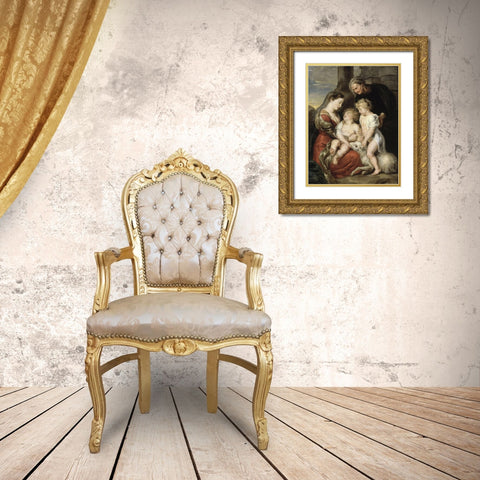 The Virgin and Child with the Infant Saint John the Baptist and Saint Elizabeth Gold Ornate Wood Framed Art Print with Double Matting by Rubens, Peter Paul