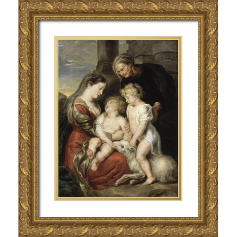 The Virgin and Child with the Infant Saint John the Baptist and Saint Elizabeth Gold Ornate Wood Framed Art Print with Double Matting by Rubens, Peter Paul