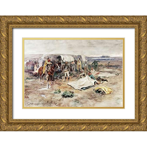 Calling The Horses Gold Ornate Wood Framed Art Print with Double Matting by Russell, Charles