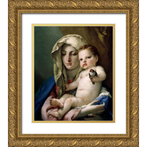 Madonna of the Goldfinch Gold Ornate Wood Framed Art Print with Double Matting by Tiepolo, Giovanni Battista