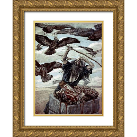 Abraham Guarding His Sacrifice Gold Ornate Wood Framed Art Print with Double Matting by Tissot, James