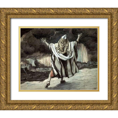 Abraham Sees Sodom In Flames Gold Ornate Wood Framed Art Print with Double Matting by Tissot, James