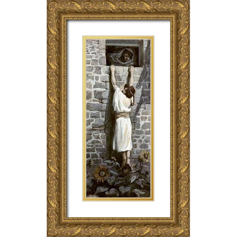 David Makes His Escape Gold Ornate Wood Framed Art Print with Double Matting by Tissot, James
